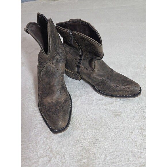Roper Shoes - Roper Boots Women’s 6.5 Short Stuff Western Embroidery Snip Toe Brown Zip Ankle